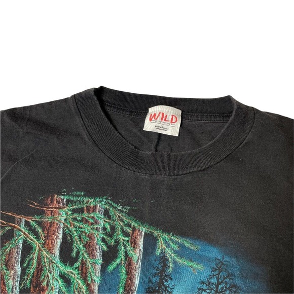 Vintage Wild Wear Wolf Print Shirt Black Size Large - Picture 3 of 5